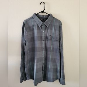 LNG Wovens Button Up Shirt Men XL Gray Blue Plaid Long Sleeve
